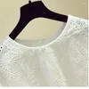Kadınlar bluz pamuk dantel kısa kollu üstler kadın 2024 İlkbahar ve yaz Kore kancası boş gevşek moda mizaç gündelik gömlek