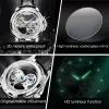 셔츠 Olevs 패션 최고 브랜드 자동 기계식 시계 30m 방수 시계 가죽 스켈레톤 다이얼 남성 WatchRelogio Masculino