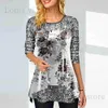 Kadın T-Shirt Kadın Kış Çiçek V-Yok Tunik Temel Üst Külot Ladies Baskılı Günlük Parti Bluz Tişört Tişört Tee Plus Boyut Giyim 2023 T240228