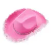 Berretti Western Cowgirl Cappello da cowboy per donna con chiusura a strappo Brillante decorazione con bordi di diamanti Veri cowgirl o festa in costume