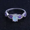 Wedding Rings JLR-251 Wholesale Fashion Jewelry Synthetic Oval White Fire Opal Amethyst Cubic Zirconia Brass Ring For Woman