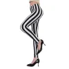 Vêtements Femmes Sports Leggings pour Fitness Taille Haute Pantalon Femme Sexy Noir Blanc Grille Stripe Imprimer Push Up Vêtements Gym Leggins