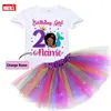 Kledingsets Zeemeermin Zwarte Prinses Verjaardag Meisje Outfit Set Aangepaste naam Shirt Tutu Jurk Kinderfeest Lichte kleding Pak Cadeau 3 4 5 jaar