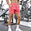 Calções masculinos esportes de fitness fino ajuste respirável algodão primavera verão casual cor sólida cordão rendas calças curtas dos homens