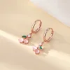 Stud Earrings VOQ Silver Color Fruit Cherry Pendant Ladies Pink Zircon Fairy Fashion Bohemian Jewelry Gift