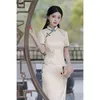 Ethnische Kleidung Frühling Kurzarm Chiffon Qipao Mandarin Kragen Mittellang Chinesische Frauen Cheongsam Elegantes Alltagskleid