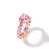 Wedding Rings RACHELZ Light Luxury Full Pink Zircon Heart Charm Ring Trend Elegant 14K Gold Plated Shiny Crystal For Women Men Jewelry