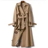 Mulheres longas trench coats com decote em v jaqueta à prova de vento duplo breasted com cinto outono moda rua wear tamanho S-XL drop240228