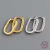 Boucles d'oreilles créoles en argent sterling 925 et zircon géométrique pour hommes et femmes, Huggies dorées simples françaises