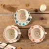 Tazas Tazas de té de la tarde florales vintage Taza de café de cerámica pintada a mano Color bajo vidriado Juego creativo de taza y platillo para café con leche