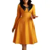 D461 Fashionable Solid Color Women's Long Sleeved Polo Neck Elegant Slimming Large Hem Dress