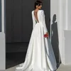 Sleeves A Long Line Satin Wedding Dress Sexy Boho V Neck Bridal Gowns Vestidos De Novia Beach Dresses Covered Buttons Women Brides estidos es