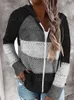 女性のパーカースウェットシャツ女性パッチワークフード付きセーターカジュアル長袖セータートップストライプエレガントなプルオーバージャンパー秋の冬プラスサイズT240228
