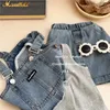 Kledingsets Meisje Zomer Meisjes Mode Kinderoutfit Koreaanse versie Denim Bandrok Voering 3-delige set Kleding