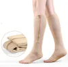 Chaussettes de compression à glissière médicale empêchent les varices chaussettes de veines 20-30 mmHg ouverts de la longueur des genoux de support de jambe de support de Mujer