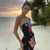 Robes décontractées Sexy Moulante Fête Femmes 2024 Été Sans manches Ouvert Épaule Dos Nu Floral Fente Gland Sress Plage Vacances
