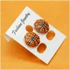 Dangle & Chandelier Basketball Rhinestone Round Yellow Softball Stud Earrings Gift For Sports Mom Spots Team Her Fashion Earring Hook Dh0Kf