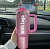 ABD Stok Stabucks Kış Pembe Siyah Krom Kupalar 1: 1 Logo Kozmo Tumblers Shimmery 40 Oz 40oz Kupalar Kapak Saman Su Şişesi Sevgililer Günü Hediye Pembe Geçit Töreni U0228