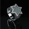Super Star Ring Groene CZ Bling Ring Micro Pave Zirconia Gesimuleerde Diamanten Hiphop Ringen Maat #7-Size #112991
