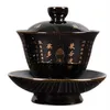 Céramique Zen Gaiwan bouddha glaçure porcelaine thé soupière couleur bleu et noir créatif Vintage Kung Fu bol tasse et soucoupe 264F