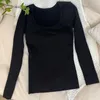 T-Shirts für Damen, Herbst und Winter, langärmelig, Basisshirt für Damen, vielseitig einsetzbar, mit integriertem Brustpolster, BH, schmale Passform, T-Shirt mit weiblichem Unterteil, lässige Oberteile