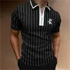 Herrpolos mode randig tryck dragkedja polo skjorta för män roliga brev poker kort ärm toppar högkvalitativa affärsgolfkläder