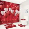 Duschvorhänge, Valentinstag-Vorhang-Set, rosa, rotes Herz, Ballon, Frau, Geschenk, Badezimmer-Dekor, Boden, rutschfester Teppich, Badematte, Toilettendeckelbezug