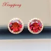 Stud Earrings Xin Yipeng Fine Gemstone Jewelry Real 18K Rose Gold Inlaid Natural Garnet Anniversary Gift For Women