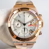 8F Overseas 5500V A5200 Cronógrafo Automático Relógio Masculino 42,5mm Rosa Ouro Prata Dial Pulseira de Aço Inoxidável Relógios Super Edition Puretimewatch Reloj Hombre