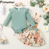 Kleider Prowow 018M Frühling Herbst Baby Mädchen Kleidung Set Voll Body + Floral Gedruckt Bogen Hosenträger Röcke + Stirnband Neugeborenen Kleider Anzug