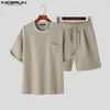 Heren Trainingspakken Herensets Effen Kleur Los Street chic O-hals T-shirt met korte mouwen Trekkoord Shorts 2 STKS 2024 Casual pakken S-5XL INCERUN