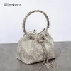 Evening Bags Diamonds Tassel Clutch Bag Women Luxury Designer Chain Metal Ring Handle Shiny Crystal Bucket Purse Bridal Wedding Pa163U