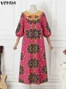 Plus Size 5xl Vonda Maxi Dress Women Summer Sundress Bohemian Vintgae Lantern Sleeve Floral Printed Casual Long Vestidos 240228