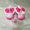 Doping extérieur nouveau-né 3 pièces coffre-cadeau de luxe Baby Chaussures Bandon Pacificateur rose Lolita Crown Diamond Jewels Layette Ballet Sparkly