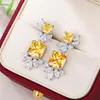 Dangle Earrings Sparkling Yellow Cubic Zirconia For Women Silver Color Luxury Engagement Wedding Female Jewelry Item