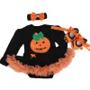 Abiti Teschio Nero Neonata Costumi di Halloween Pizzo Petti Pagliaccetti Abiti Tuta Fantasie Infantil Vestiti per ragazze Infantile Bebe Set