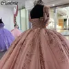 Perles roses perles plis Quinceanera robes robe De bal hors De l'épaule Appliques dentelle Corset robes De 15 Anos