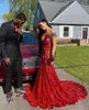 Sparkle Red Prom Dresses For Black Girls 2024 Spaghetti Mermaid Party Gown Sequin Evening Dress With Goes Vestidos de Festa