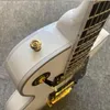 Customized electric guitar, bright white body, ebony fingerboard, 2 pickups, gold hardware, free shipping