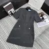 24SS Spring Designer Casual Dresses for Women New Short sleeved A-line hem Dress rhinestone button pocket embellishments