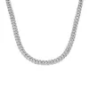 Collier pour hommes, chaîne à maillons cubains, diamant rond, zircone, argent, plaqué or blanc 18 carats, vente en gros, 9mm