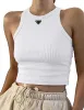 Sommer Frauen T-Shirts Crop Top Sexy Designer Marke Sport Schulter Schwarz Weiß Tank Lässige ärmellose rückenfreie T-Shirts