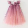 Kız Elbiseler Yaz Toddler Bebek Kız Prenses Elbise Parlak Pullar Tül Tutu Doğum Günü Partisi Çiçek Gradyan Renkleri Sundress