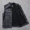 Black Collar Sleeveless PU Vest Jacket Mens Single-breasted Up and Down with Pockets Faux Leather Vests Coat S M L XL XXL XXXL 240228