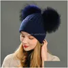 Beanie/Skull Caps Beanieskl Caps Wide Brim Hats Bucket Winter Fashion Fur Pompom for Girl