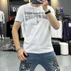 Camiseta con estampado de letras para hombre, camisetas de media manga con cuello redondo, ropa de uso diario, ropa de algodón de seda Simple, novedad de verano