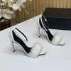 Lässige Designermode Damen Sandalen Schwarz Echtes Leder Peep Toe mit Fell High Heels Stiletto Sandaletten SLIPPERS Slide