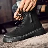 Botas homens tornozelo calçado casual preto punk homem couro genuíno pele de inverno quente rendas até motocicleta masculina