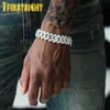 Iced Out Bling CZ Men Women Bracelet Silver Color 19mm Rectangle Prong Cuban Link Charm Bangle Hip Hop Rock Fashion Jewelry 240226