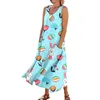 Casual Dresses Party Fashionable Easter Print Ankle-Length For Women Round Neck Sleeveless Frocks Vestidos Cortos